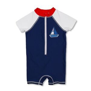 NWT* Floatimini Boys Sailboat Short Sleeve Half Zip One Piece Swim Sunsuit 12M